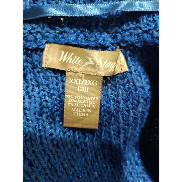 White Stag XXL 20 Womens Plus Size Sweater Blue Sequin Knit Open Front Cardigan - Picture 7 of 11